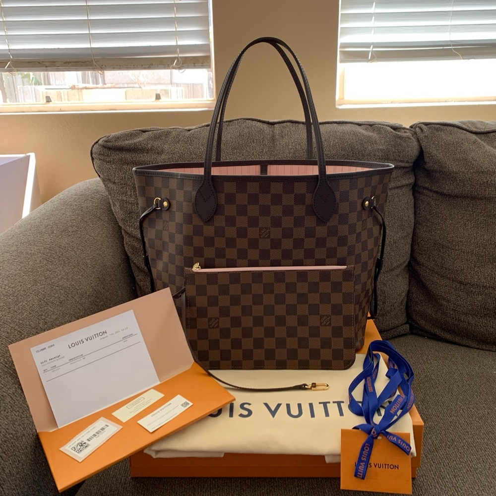 2021 Louis Vuitton Neverfull MM Damier Ebene Rose Ballerine